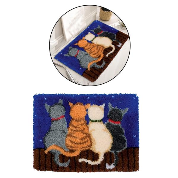 刺〓カーペットラッチフックキットかぎ針編みラグDIYクッションマット猫を作る