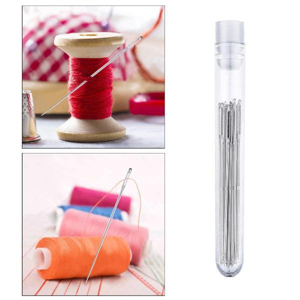 25個大目シャープミシン針1.6-2.4インチ-ステンレス鋼ハンドキルティング針で5サイズ便利な収納...