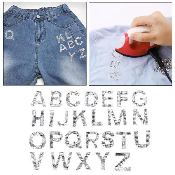26個のアルファベットパッチアイアンオンラインストーンDIYレターアップリケホワイト