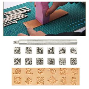12ピースレザークラフト作業サドルメイクの道具彫刻メタルスタンプセットグラス