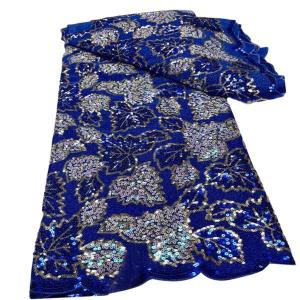 ドレスの女性のための高品質のアフリカのレース生地のスパンコールの刺〓青｜stk-shop