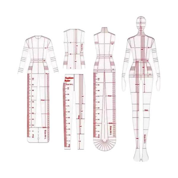 4x ファッションデザイン衣類デザイン定規テンプレートパターン DIY キルティング縫製衣類新人デザ...