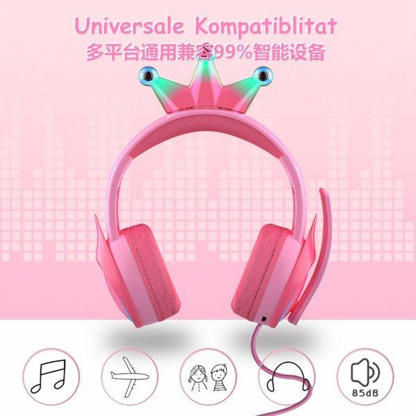男の子女の子音楽電話ピンクのためのマイク付きコンパクトワイヤードクラウンヘッドセット