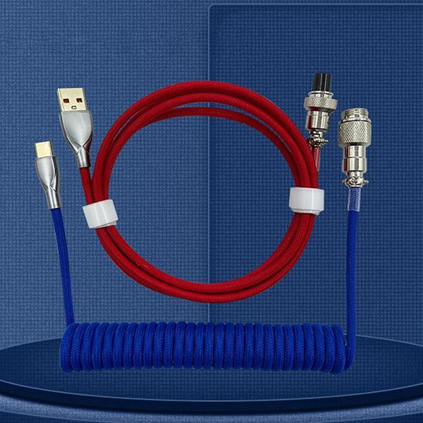 USB toTypeCコイルケーブルタイプCラインメカニカルキーボードダークブルーレッド