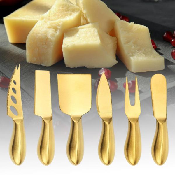 ステンレス鋼のチーズツールセットチーズカッターケーキヘラ6PCSゴールデン