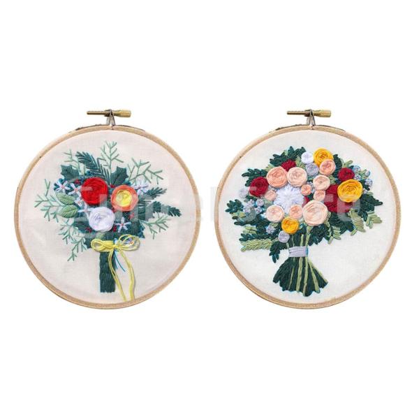 刺しゅう枠 木製 刺繍 フープフレーム 刺繍枠 刺繍キット DIY針仕事キット 15cm 花柄 円形...