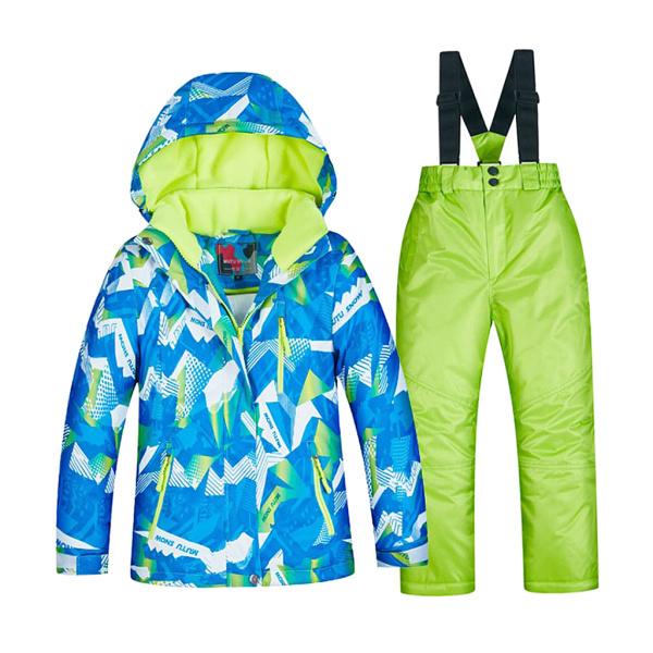子供スキースーツセット-フード付きジャケットと雪よだれかけズボン2の冬防寒着の衣装セット
