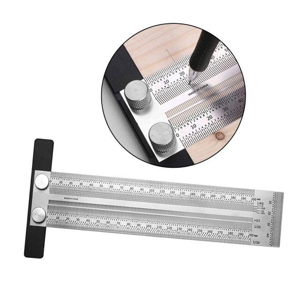 ステンレス鋼T型穴定規スクライビング木工マーキング測定ツールシルバー直角スクライビング定規描画用スケ...