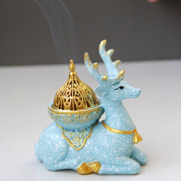 コーンコイル用の北欧スタイルの香炉合金香ホルダー現代の樹脂アートピース香炉ボウルトナカイ像の装飾