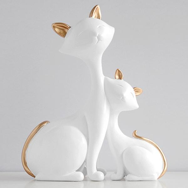 猫の彫刻の装飾動物の置物現代美術の彫像樹脂ギフト母猫と赤ちゃん