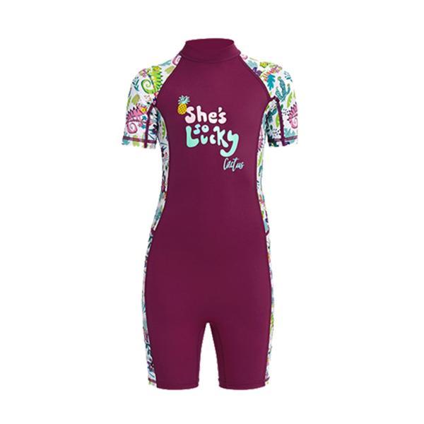 UPF50 +キッズワンピース水着ジッパーサーフィンダイビング水着ラッシュガードガールズソリッドビー...