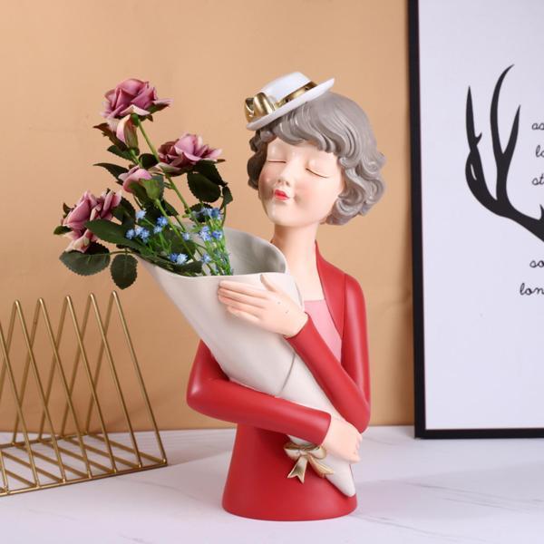 かわいい女の子の花瓶植木鉢本棚、DIY、オフィス、寝室のためのモダンな彫像彫刻樹脂置物シック