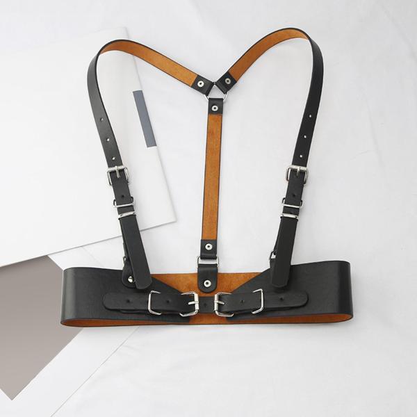 PUレザーレディースウエストハーネスベルトアンダーバストコルセット調節可能なウエストシンチャーウェデ...