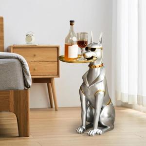 犬の像収納トレイ 樹脂彫刻 立っている犬の置物 デスクオーガナイザー ジュエリートレイ 装身具収納  ホームデコレーション用｜stk-shop