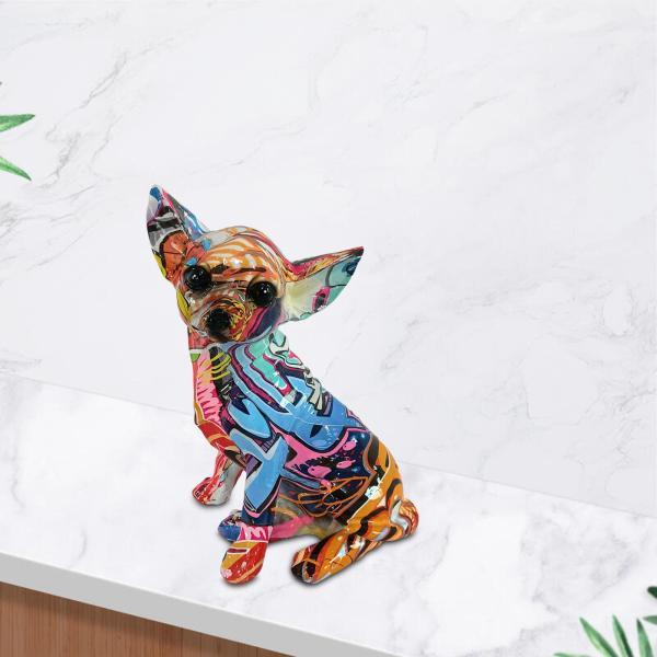 犬の彫刻 犬の置物 家の装飾 樹脂工芸 モダンなチワワの落書き 塗装された像 動物の像 デスクトップ...