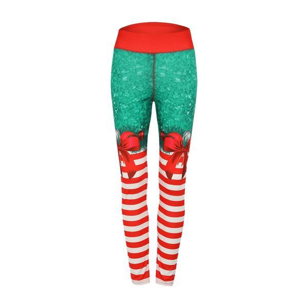 フィットネスレギンス女性ハイウエストレギンススポーツレギンスクリスマス3Dデジタルストライププリント...