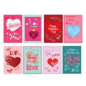 8枚のバレンタインデーカード パーティー記念品 ハートと愛のバレンタインギフトカード グリーティングカード 誕生日 子供 カップル用