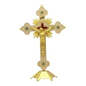 イエス・キリスト 木製 十字架 25cm 壁掛け用E987 (ブラウン