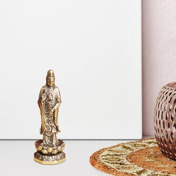 4.6 センチメートル真鍮観音菩薩像テーブルオーナメントアジアの女神中国神話の彫刻ティールーム、車の...