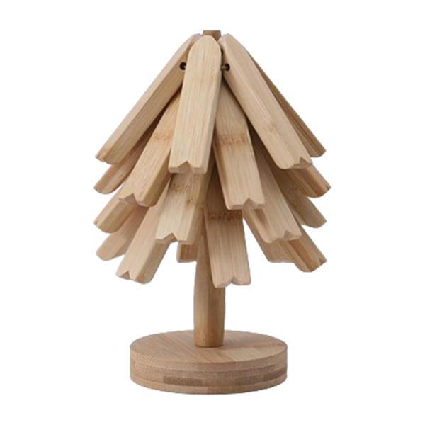 ツリートリベット 折りたたみ式ポットホルダー オーガナイザーラック付き テーブルマットセット 木製コ...