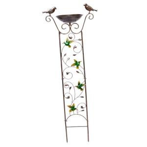 金属製バードバス 植物トレリス付き ガーデンデコレーション 装飾 36.5x100cm 庭用 植木鉢 自立型 多機能