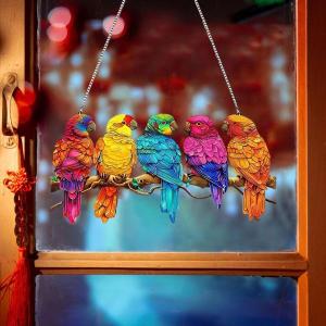 鳥の窓吊り飾り ワイヤー上の多色の鳥 素敵な多...の詳細画像2