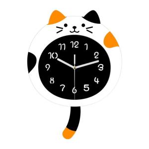猫の壁掛け時計 壁掛け式 カチカチ音がしない 漫画風 部屋飾り 猫のしっぽ付き 静音時計 保育園 寝室 キッチン用