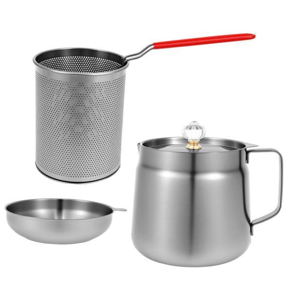 グリース容器キーパー ステンレススチール製キッチン用 細かいメッシュストレーナー付き 持ちやすいハン...