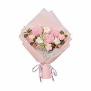 ニットチューリップ 花束 手編み アートフラワー 造花 インテリア デコレーション ギフト ラッピング ウールヤーン クラフト 長持ち メンテ不要 贈答用に適用