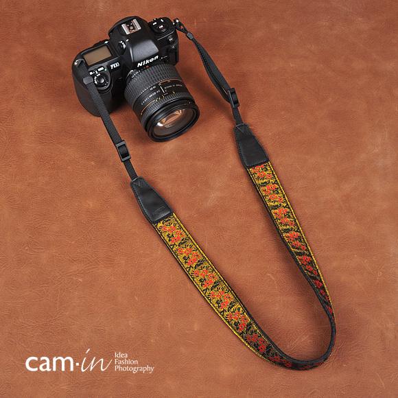 カメラストラップ コットン マルチカラー　緑系 アジアン  cam-in カムイン CAM8500