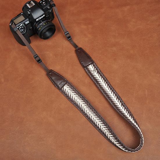 カメラストラップ コットン コーヒー・ホワイト 編み込み  cam-in カムイン CAM8696 ...