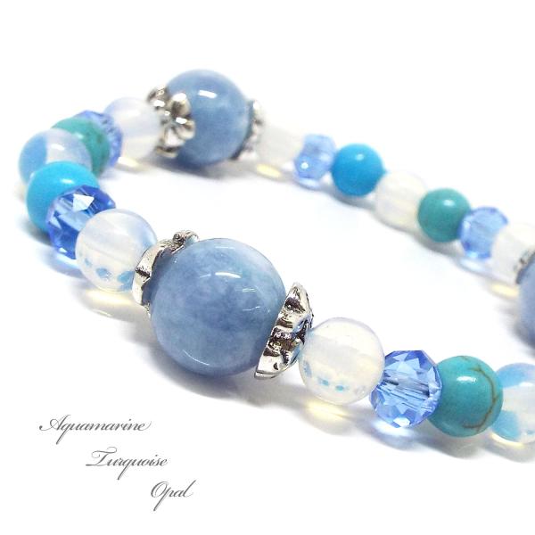 天然石 パワーストーン ブレスレット アクアマリン ターコイズ オパール キッズ 子供 小さめ レデ...