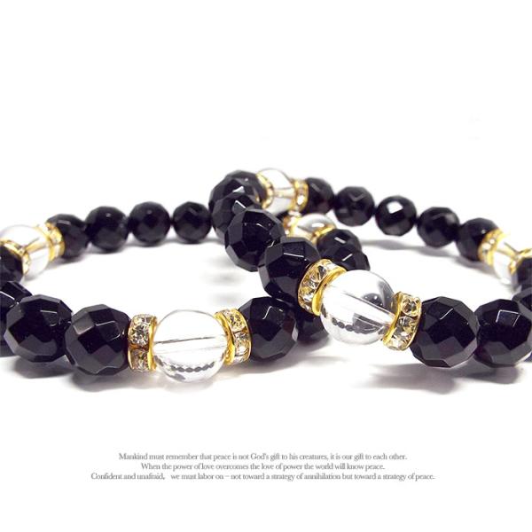 天然石 パワーストーン ブレスレット ペアアクセサリー 水晶 オニキス ペアセット