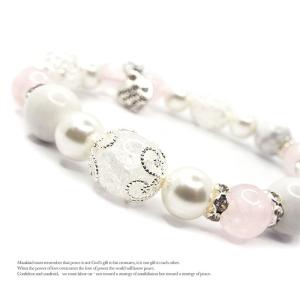 天然石 パワーストーンブレスレット レディース アクセサリー シェルパール クラック水晶 LOVEチャーム ローズクォーツ