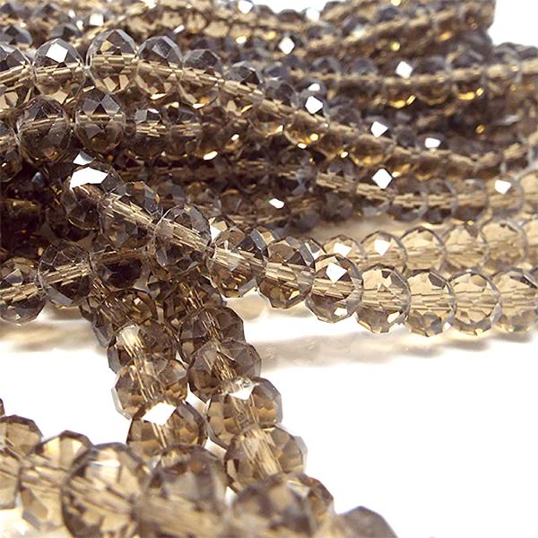 ガラスビーズ 連売り スモーキー ボタンカット 約6×4mm 約85粒 クリスタルガラス 天然石 パ...