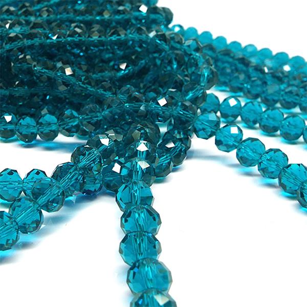 ガラスビーズ 連売り ダークシアン ボタンカット 約8×6mm 約65粒 クリスタルガラス 天然石 ...