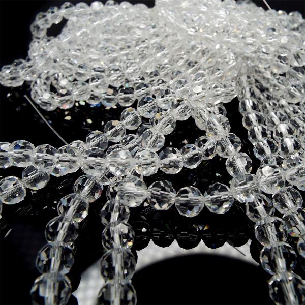 ガラスビーズ 約6mm 約96粒 クリスタルガラス ラウンドカット 連売り 透明 クリア ハンドメイ...