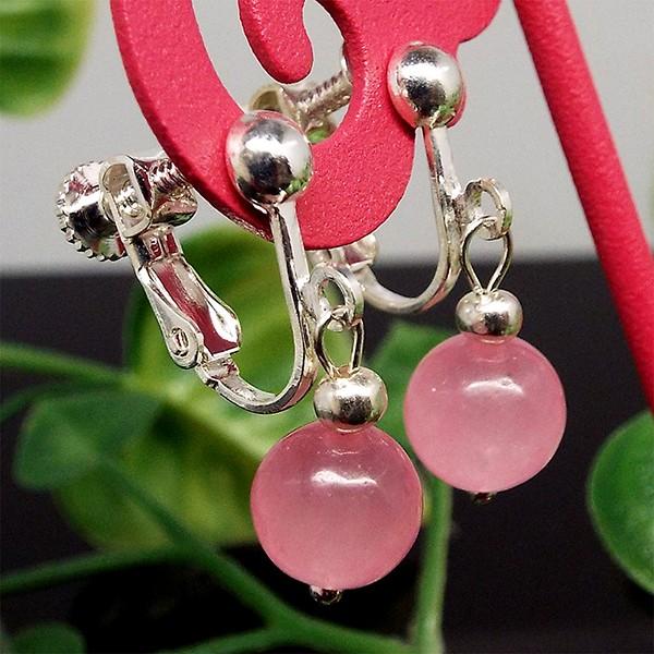 天然石 イヤリング ピンクジェイド 約10mm パワーストーン アクセサリー