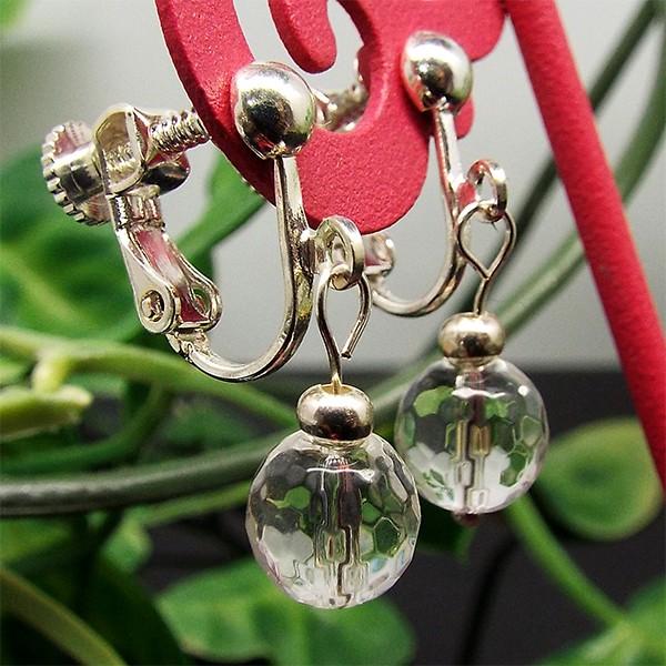 天然石 イヤリング クリスタル 水晶 ミラーボールカット 約10mm パワーストーン アクセサリー