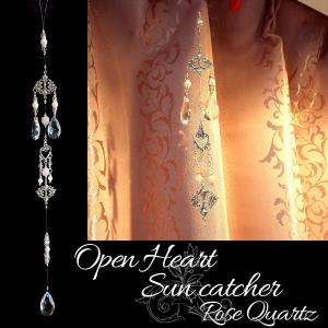 10%OFF SALE 豪華 天然石 サンキャッチャー ローズクォーツ パール Open Heart ハート パワーストーン アクセサリー インテリア｜stone-kitchen