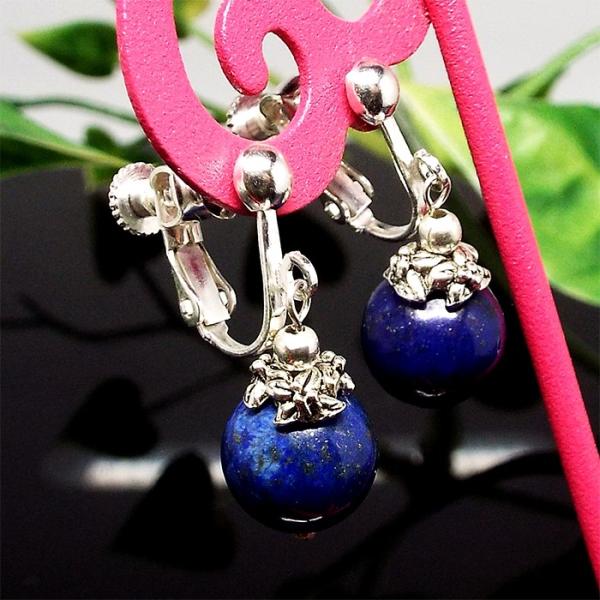 天然石 イヤリング flower フラワー 大玉10mm パワーストーン ラピスラズリ（染め） ペア