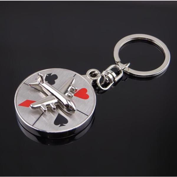 キーホルダー 回る飛行機 メタリック