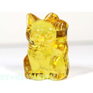 石流通センター 招き猫 金運 縁起物 彫刻置物 水晶・福 約32x40mm