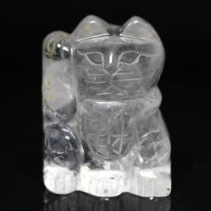【天然石　招き猫】　パワーストーン 石流通センター 招き猫 金運 縁起物 彫刻置物 水晶・福 約32x40mm