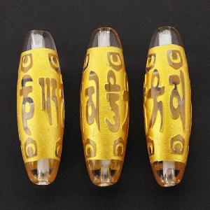 石流通センター 彫刻ビーズ 水晶 (金彫り) 六字真言(浮き彫り) 「太鼓型」 4cm 天然石 パワーストーン｜stonecenter