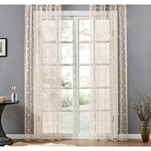 Top Finel レースカーテン UVカット 鳥の巣幅100x丈200cm 2枚組 クリームイエロー  全7サイズ3色