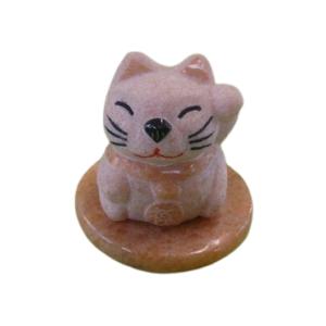 招き猫　まねきねこ　台付　大理石製品　ストーン　インテリア　置物　商売繁盛　小物石材彫刻品　ネコ