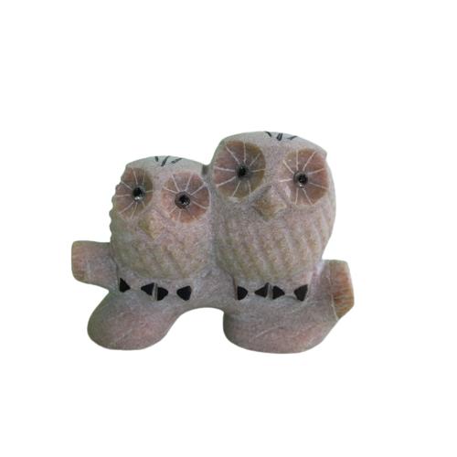 ふくろう　なかよし枝のり　ピンク大理石製品　石材彫刻品 フクロウのインテリアストーン置物