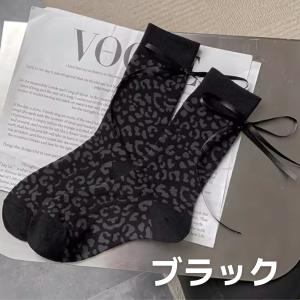 【リボン付き レオパード柄ソックス】 靴下 レ...の詳細画像5