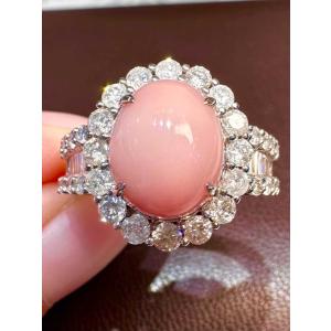 5.81ct 天然コンクパール 楕円カボションリング 18kホワイトゴールド